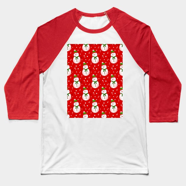 CHRISTMAS Snowman Pattern Red Baseball T-Shirt by SartorisArt1